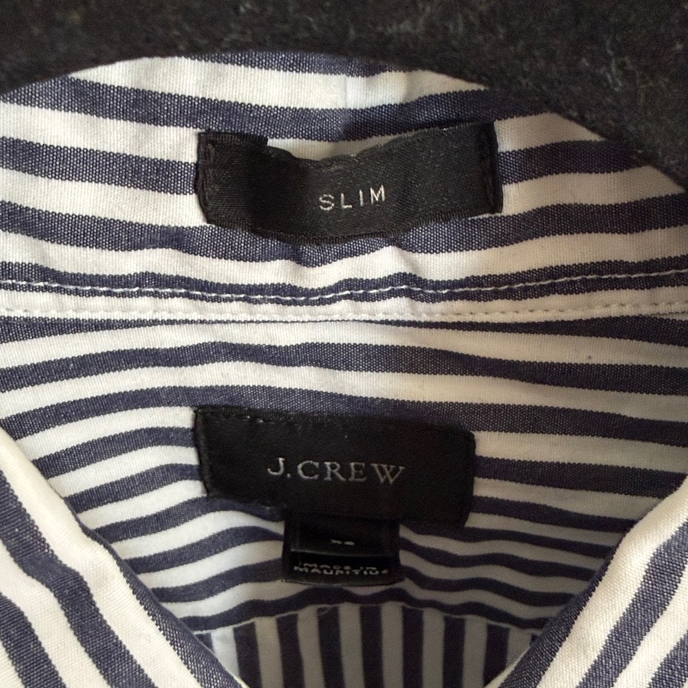 J. Crew Navy and White Vertical Stripe Button-Down Shirt XS Slim - Picture 2 of 4